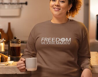 Freedom with NA Service Symbol, personalized with your clean date in roman numerals, Recovery, 12 step unisex hoodie or crew neck sweatshirt