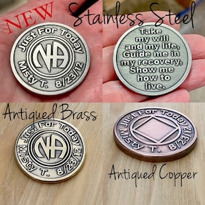 NA Coin, Personalized Recovery Gifts, NA Chips, Milestone, Addiction Recovery, Narcotics Anonymous, NA Medallions, Stainless, Brass, Copper image 1