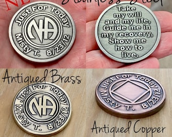 NA Coin, Personalized Recovery Gifts, NA Chips, Milestone, Addiction Recovery, Narcotics Anonymous, NA Medallions, Stainless, Brass, Copper