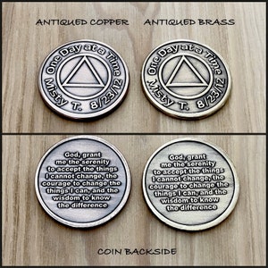 Personalized AA Recovery Coin: Brass or Copper Sobriety Gift
