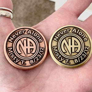 NA Merchandise, Recovery Medallions, NA Coin, Unique Recovery Gifts, Milestones, Sponsor, Narcotics Anonymous, Brass, Copper, Personalized