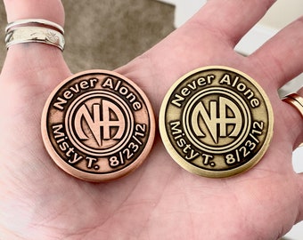 NA Merchandise, Recovery Medallions, NA Coin, Unique Recovery Gifts, Milestones, Sponsor, Narcotics Anonymous, Brass, Copper, Personalized