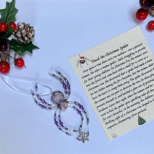 Crystal glass bead Christmas spider with Story card