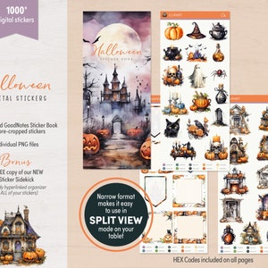 Adesivi digitali di Halloween per GoodNotes, Notability, ecc. / Adesivi preritagliati e PNG individuali / Adesivi per streghe, adesivi per gatti e altro ancora