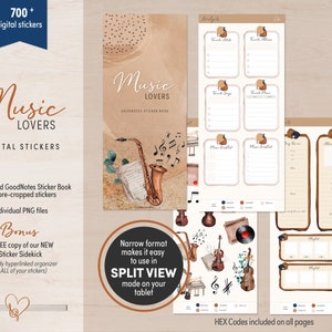 MUSIC Theme GoodNotes Stickers | 700+ Pre-Cropped Stickers | Clipart, Labels, Notes, Widgets, Icons | Hyperlinked GoodNotes Sticker Book