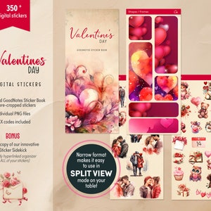 Valentines Day Digital Stickers for GoodNotes, Notability etc | Pre-cropped Stickers & Individual PNGs | Beautiful Watercolour Clipart