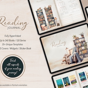 PREMIUM Digital Reading Journal | Book Reviews, Reading Lists & Trackers, Bookshelf, Challenges, More | BONUS Covers, Widgets, Sticker Book