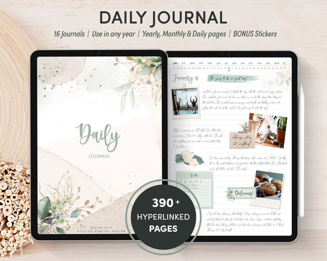 Digital Daily Journal for Goodnotes, Ipad, Watercolor Stickers (PDF) - Etsy