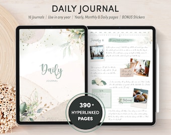 Digital Daily Journal for GoodNotes, iPad, Watercolor Stickers (PDF)