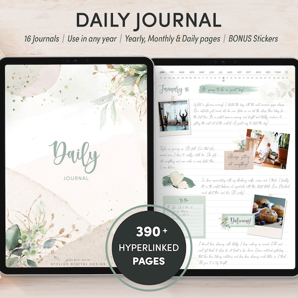 PREMIUM Digital Daily Journal for GoodNotes, Digital Journal for iPad, BONUS Digital Stickers, Writing Journal, Minimalist Design, Goodnotes