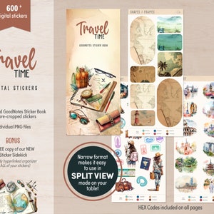 TRAVEL Theme GoodNotes Stickers | 600+ Pre-Cropped Stickers | Clipart, Labels, Shapes, Widgets, Icons | Hyperlinked GoodNotes Sticker Book