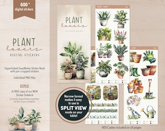 May include: A digital sticker book with over 600 watercolor illustrations of plants, gardening tools, and potted plants. The book is titled "Plant Lovers Sticker Book" and includes a bonus sticker sidekick.