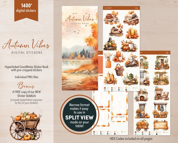 Autumn Digital Stickers, GoodNotes Planner Clipart (PNG)