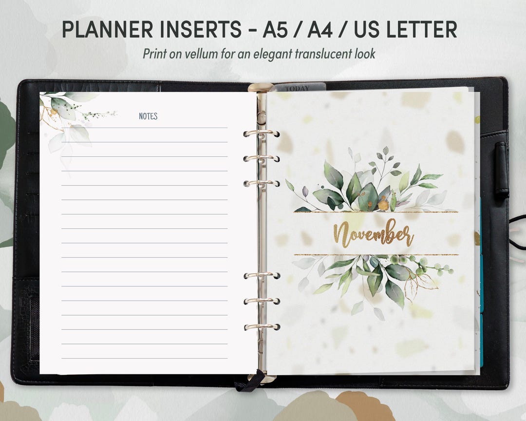 A5 Monthly Planner Inserts, Floral Printable Dividers (digital Download ...