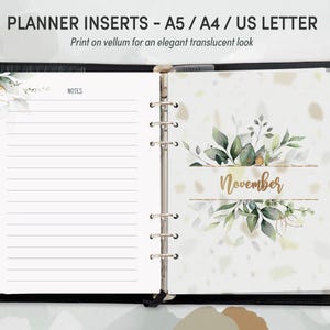 A5 Monthly Planner Inserts, Floral Printable Dividers (Digital Download)