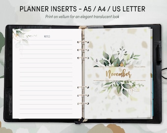 A5 Monthly Planner Inserts, Floral Printable Dividers (Digital Download)