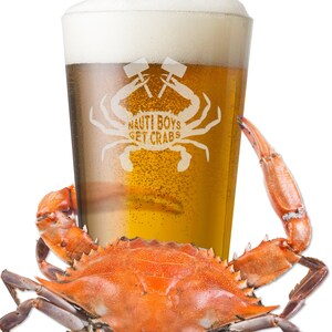 Nauti Boys Get Crabs Pint Glass, Funny Nautical, Snarky Nautical Gift, Perfect Beer Glass for Eating Crabs