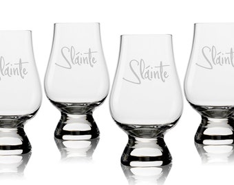 Sláinte Glencairn Classic Scotch Whisky Glasses, Set of 4, Deeply Sand Etched, 6.75oz, Perfect Whiskey Taster made in Germany