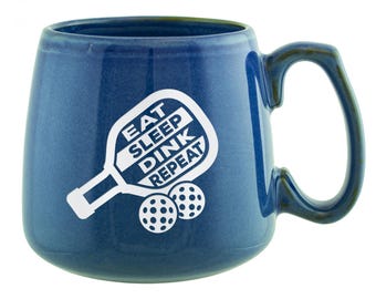 PICKLEBALL GIFTS Eat Sleep Dink Repeat Etched Ceramic Mug, Pickleball Drinkware, Pickleballer Gift