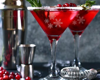 Snowflake Martini Glass, Festive Christmas Glassware, Winter Cocktail Glass