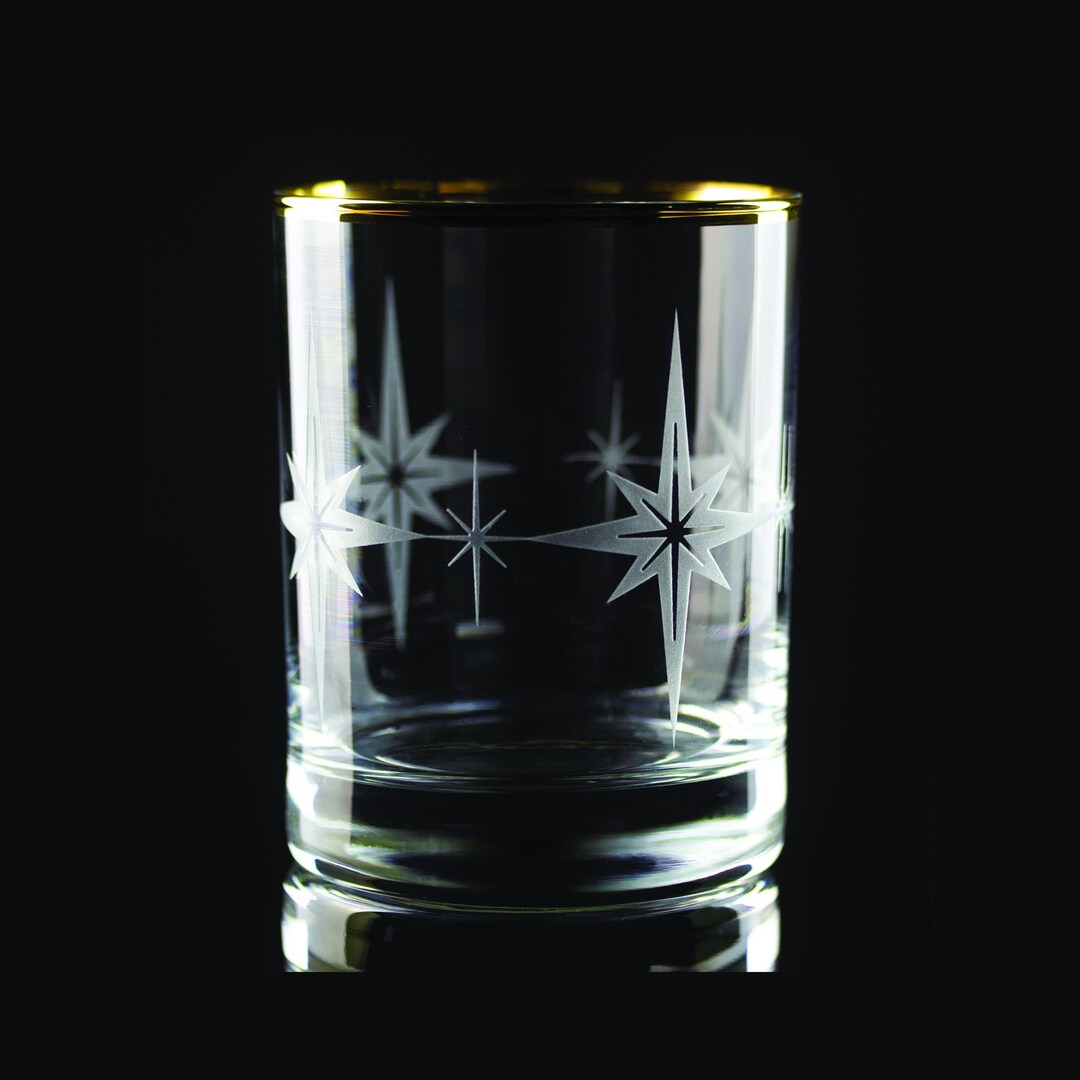 Starburst Wrap Sand Etched, Gold-rimmed Rocks Glass, Festive Holiday ...
