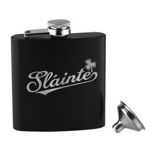 ST. PADDY&#39;S DAY, Sláinte Matte Black Flask Set with Black Box, Irish Gifts, St. Patrick&#39;s Day, Irish Everyday Gift, Irish Whiskey Flask