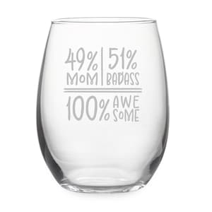 100 Percent Awesome Stemless Wine Glass, Funny Mother&#39;s Day Gift, Humorous Gift for Mom, Badass Mom, Best Mom Gift