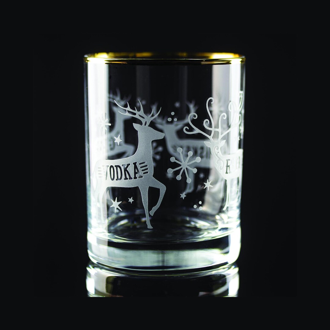 Reindeer Spirits Wrap Sand Etched, Gold-rimmed Rocks Glass, Festive ...