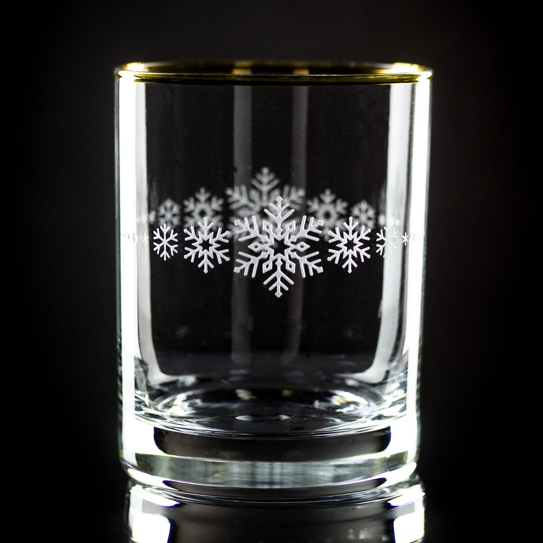 CHRISTMAS DRINKWARE Snowflake Band Two-sided, Sand Etched, Gold-rimmed ...