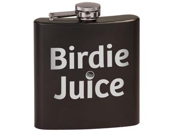 FUNNY GOLF GIFT, Birdie Juice Matte Black Flask Set with Black Box, Gift for Golfer, Guy Gift, Dad Birthday, Golf Course Beverage