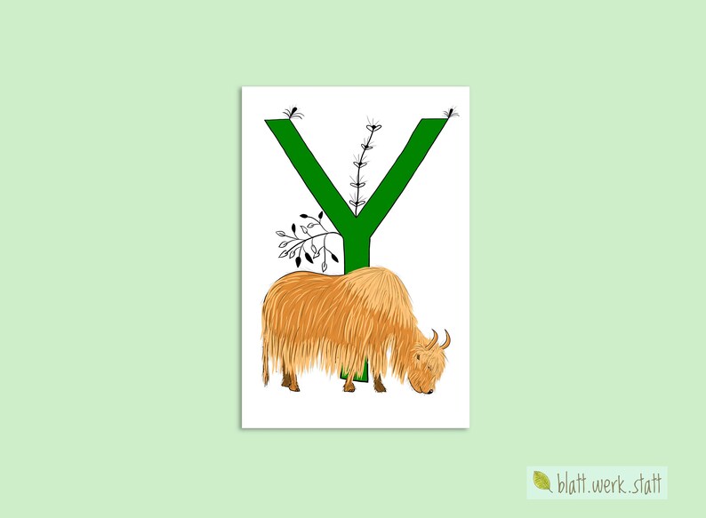 Postcard ABC Alphabet Animals Yak Printed | Etsy