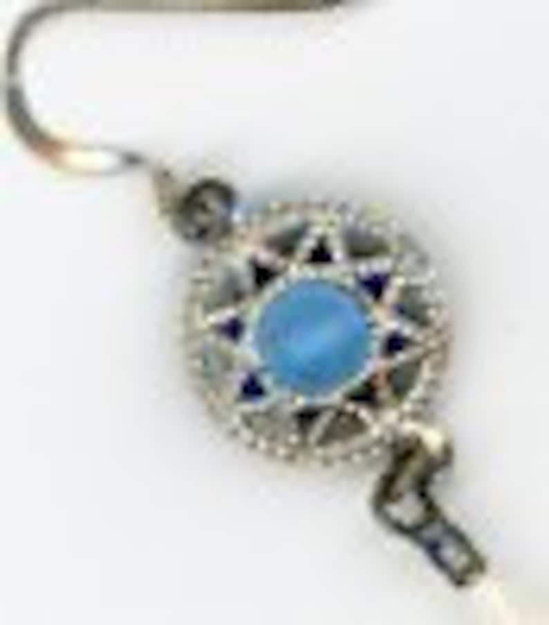 Blue Stars~ White Peacock eye Feather Earrings With cornflower Blue Star Beads Toppers /& Sterling Earwires!