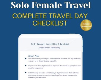 Solo Female Travel Airport Checklist Women | Solo Travel Planner | Travel Day Guide | Digital Download