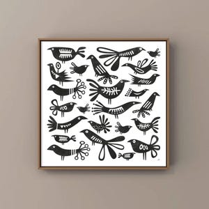 Birds Wall Art / Birds Flock / Animals Black Print / Square picture Black / Original Black Print / Nature Art Print / Ornithological Art