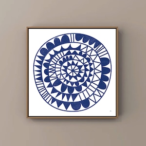 White and Blue Art / Circular Art Print / Square Blue / Circle Blue Wall Art / Modern Art / Abstract Blue Round / Contemporary Art Circular.