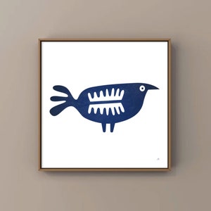 Blue Art Print / Blue Bird / Stylized Bird / Original Square Illustration / Minimalist Blue Art / Square Picture / Boho Bird Art.