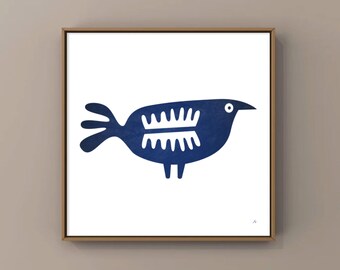 Blue Art Print / Blue Bird / Stylized Bird / Original Square Illustration / Minimalist Blue Art / Square Picture / Boho Bird Art.