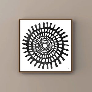 Art Print Black and White / Boho Circular Art / Ethnic Wall Art / Minimalist Black Art Print, Square Tribal Art / Abstract Black Circle Art.