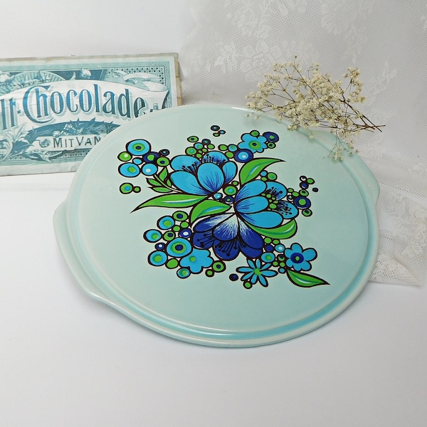Tolle Kuchenplatte Ø 32cm, Tortenplatte Keramik mit Blumendekor, Prilblumen, Vintage, Cake plate