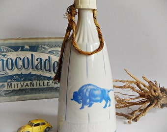 Lautergold - Blauer Bison Wodka 0,7 l - Zierporzellanwerke Lichte, Vintage Porzellanflasche, Wodkaflasche, Schnapsflasche