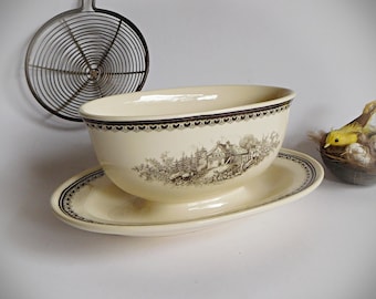 Antique Sauciere Villeroy & Boch M, Made in France Saar, Union économique, Série Alpina, vers 1900, bateau sauce