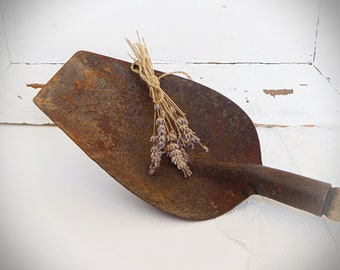 Pá de carvão velha, pá de ferro com cabo de madeira, pá de metal, pá, brocante, vintage