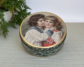 Lata de Hoffmann Suiza, lata para pasteles, lata para galletas, lata de metal, Suiza, niño, niña, shabby chic, vintage, (1l)