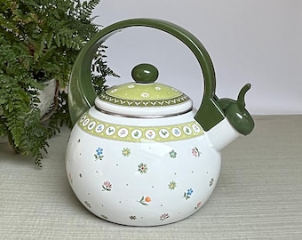 Teiera in smalto Villeroy & Boch, bollitore per acqua Farmers Spring, bollitore con fischietto, stile vintage (1 l)