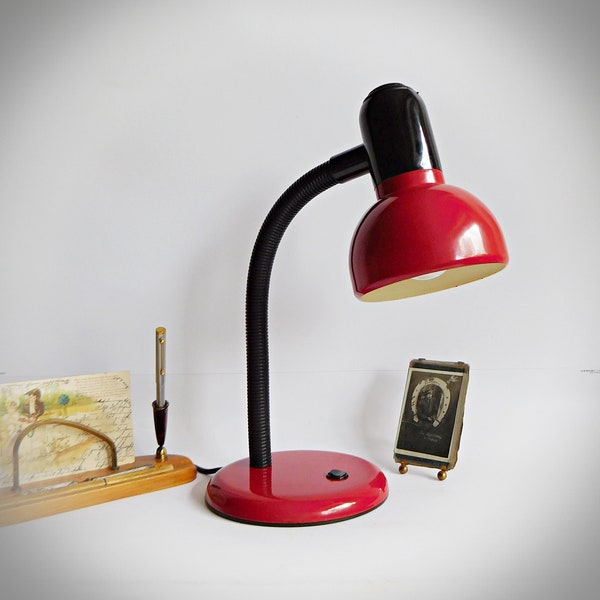 Vintage Schreibtischlampe, Tischlampe 60er / 70er Jahre, rot / schwarz, Made in Western Germany, Table Lamp