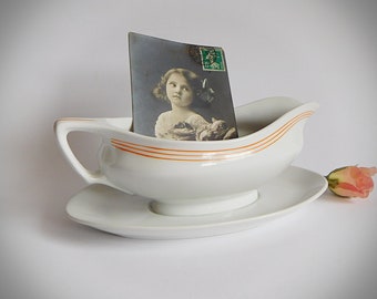 Art Deco Sauciere Jäger Eisenberg Porzellan, oval, DDR, 30er / 40er Jahre