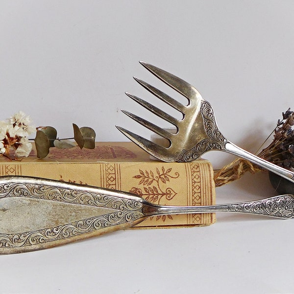 Großes, altes Fisch-Vorlegebesteck, Fischbesteck, old fish serving cutlery, Brocante, Vintage