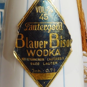 Lautergold Blauer Bison Wodka 0,7 l Zierporzellanwerke Lichte, Vintage Porzellanflasche, Wodkaflasche, Schnapsflasche Bild 7