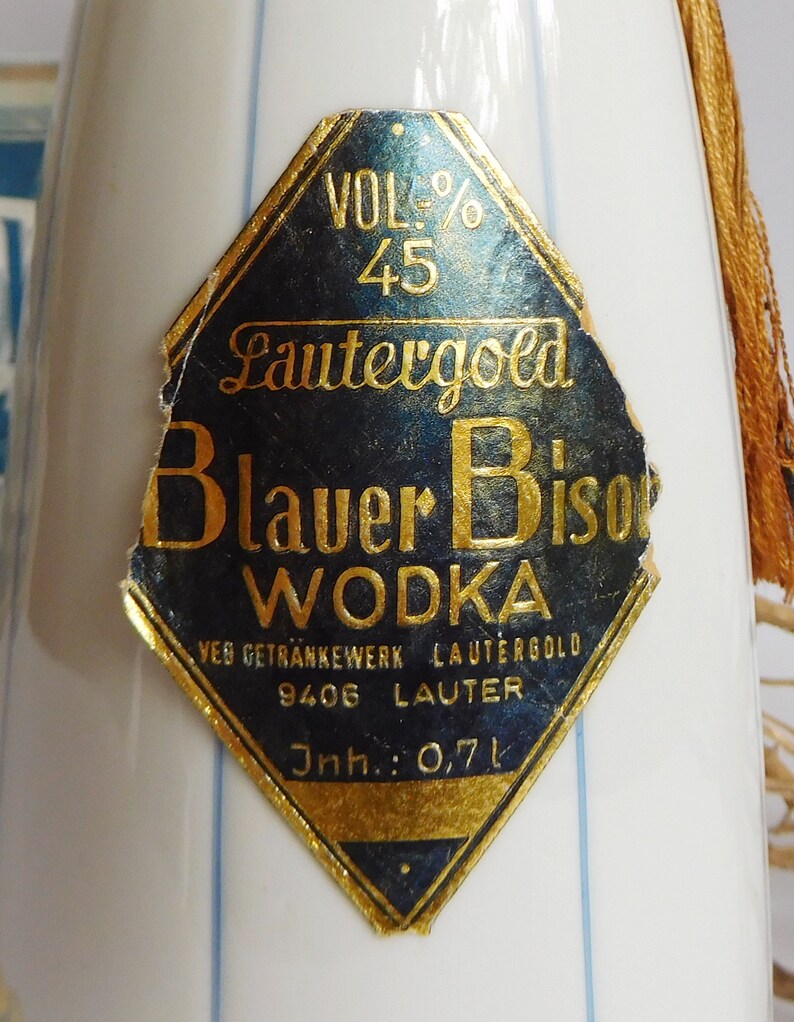 Lautergold Blauer Bison Wodka 0,7 l Zierporzellanwerke Lichte, Vintage Porzellanflasche, Wodkaflasche, Schnapsflasche Bild 7