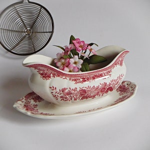Sauciere Villeroy & Boch Mettlach Pheasant White Red, Vitro Porcelain, Made in Germany, Sauce Caster, sauce boat, Vintage
